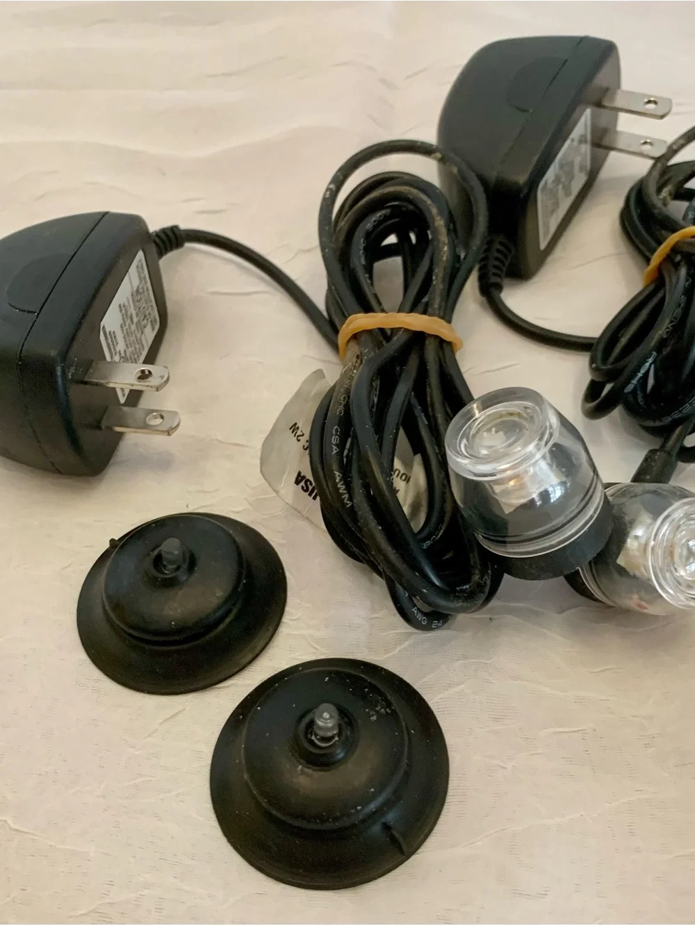 Set of two Clear LED Accent Lights with suction cups. Under water. Power Adapter